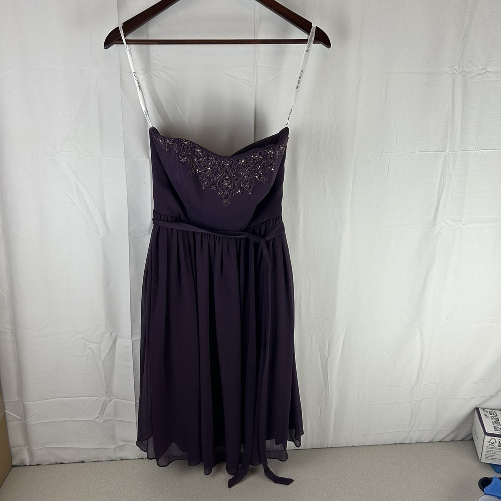 Davids Bridal Dress Womens 2‎ Purple Lapis Strapless A Line Knee Length